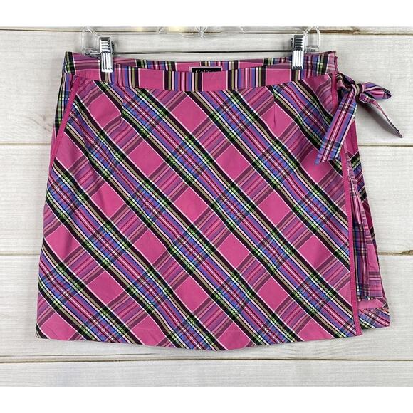 Golftini Skort Womens 10 Pink Plaid Golf Skirt/Shorts Side Tie Zip Pickleball - Picture 1 of 11